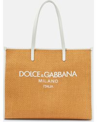 Dolce & Gabbana - Large Leather-trimmed Raffia Shopper - Lyst