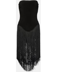 Norma Kamali - 18" Fringe Bishop Strapless Minidress - Lyst