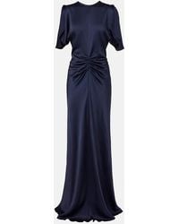 Victoria Beckham - Caped Gathered Crepe Satin Gown - Lyst