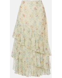 Ulla Johnson - Meadow Floral Silk Chiffon Midi Skirt - Lyst