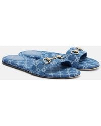 Gucci - Horsebit Gg Denim Slides - Lyst