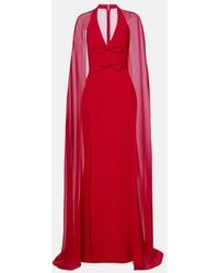 Elie Saab - Bow-Detail Caped Silk-Blend Gown - Lyst