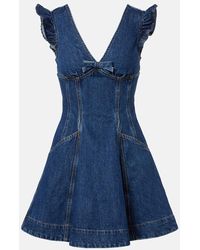 Self-Portrait - Bow-Detail Ruffled Denim Minidress - Lyst