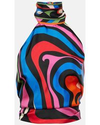 Emilio Pucci - Marmo Cropped Halterneck Silk Top - Lyst
