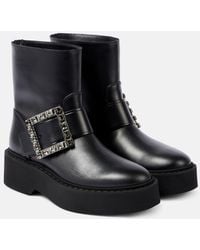 Roger Vivier - Viv' Rangers Leather Combat Boots - Lyst
