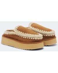Mou - Shearling-Lined Suede Platform Clogs - Lyst