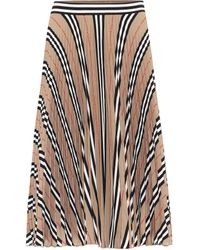 Burberry Icon Stripe Pleated Crêpe Skirt - Natural