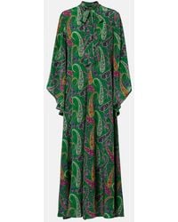 Etro - Paisley Tie-Neck Silk Maxi Dress - Lyst