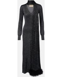 Valentino - Feather-Trimmed Lame Maxi Dress - Lyst