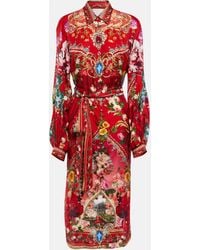 Camilla - Printed Embellished Silk Midi Dress - Lyst