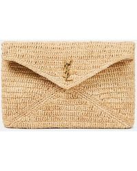Saint Laurent - Cassandre Large Raffia Pouch - Lyst