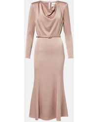 Roland Mouret - Belted Satin Crepe Midi Dress - Lyst