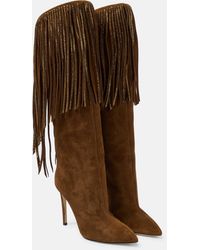 Paris Texas - Fringed Embellished Suede Knee-high Boots - Lyst