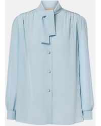 Valentino - Tie-Neck Silk Crepe De Chine Shirt - Lyst