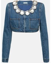 Area - Verzierte Cropped-Jacke Aus Denim - Lyst