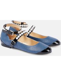 Mach & Mach - Embellished Denim Mary Jane Flats - Lyst