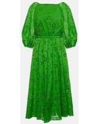 Carolina Herrera - Openwork Embroidered Cotton Midi Dress - Lyst