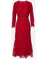Monique Lhuillier - Belted Lace Midi Dress - Lyst