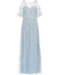 Marchesa notte Verzierte Robe aus Tüll - Blau