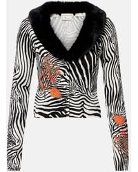 Blumarine - Printed Ribbed-Knit Cardigan - Lyst