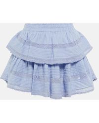 LoveShackFancy - Ruffle Shirred Cotton Miniskirt - Lyst