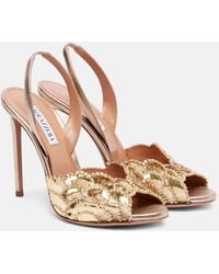 Aquazzura - Slingback-Sandalen Ce Soir 105 Aus Metallic-Leder - Lyst