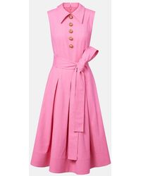 Carolina Herrera - Vestido Midi De Sarga Con Cinturon - Lyst