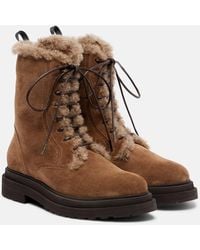 Brunello Cucinelli - Monili Shearling-Lined Suede Combat Boots - Lyst