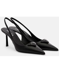 Prada - Brand-plaque Slingback Heeled Brushed-leather Pumps - Lyst