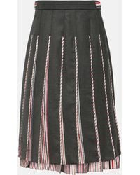 Thom Browne - Rwb Stripe Pleated Wool Midi Skirt - Lyst