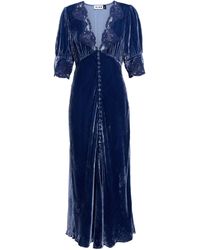 RIXO London Simone Velvet Midi Dress - Blue