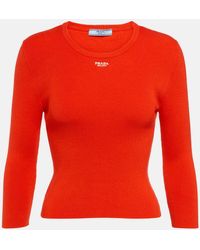 Prada - Logo Ribbed-Knit Cotton-Blend Sweater - Lyst