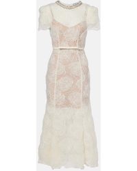 Self-Portrait - Semi-Sheer Lace Midi Dress - Lyst