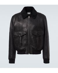 Saint Laurent - Bomberjacke Aus Leder Mit Shearling - Lyst