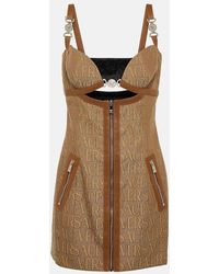 Versace - Monogram Mini Dress With Leather Trims - Lyst