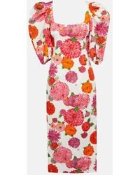 La DoubleJ - Sizzler Open-back Floral-print Stretch Cotton-poplin Midi Dress - Lyst