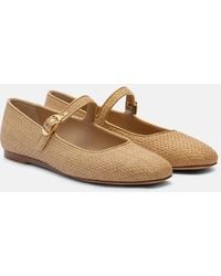 Le Monde Beryl - Leather-Trimmed Raffia Mary Jane Flats - Lyst