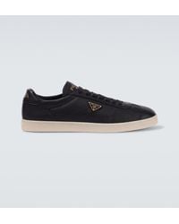 Prada - Triangle-Logo Leather Sneakers - Lyst