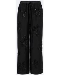 JACQUES WEI - Embellished Leather-Trimmed Wide-Leg Pants - Lyst