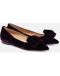 Gianvito Rossi - Bow-Detail Velvet Ballet Flats - Lyst
