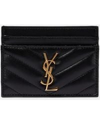 Saint Laurent - Monogram Matelasse Lambskin Leather Card Holder - Lyst