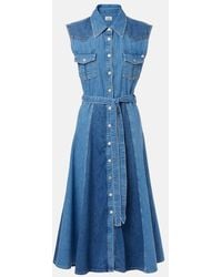 AG Jeans - Belted Paneled Denim Midi Dress - Lyst