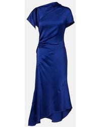 Victoria Beckham - Asymmetric Gathered Crepe Satin Midi Dress - Lyst