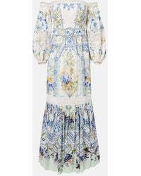 CAMILLA - Vestido Largo De Lino Y Seda Floral Adornado - Lyst