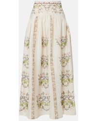 Agua Bendita - Curua Floral Linen Midi Skirt - Lyst
