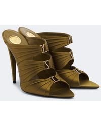 Saint Laurent - Emilie Embellished Crepe Satin Mules - Lyst