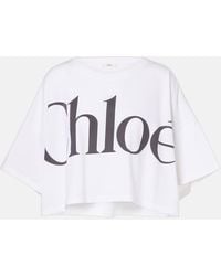 Chloé - Top blanco de algodón con logo - Lyst