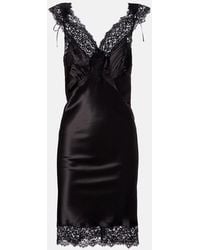 Saint Laurent - Vestido Lencero Con Encaje De Saten De Seda - Lyst