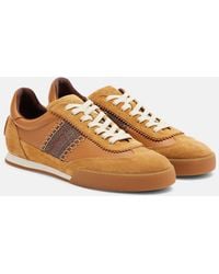 Etro - Pegaso Suede-Trimmed Leather Sneakers - Lyst