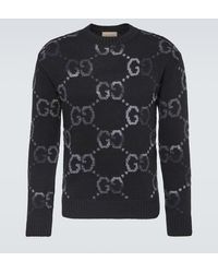 Gucci - Monogram-pattern Ribbed-trim Wool-blend Knitted Jumper - Lyst